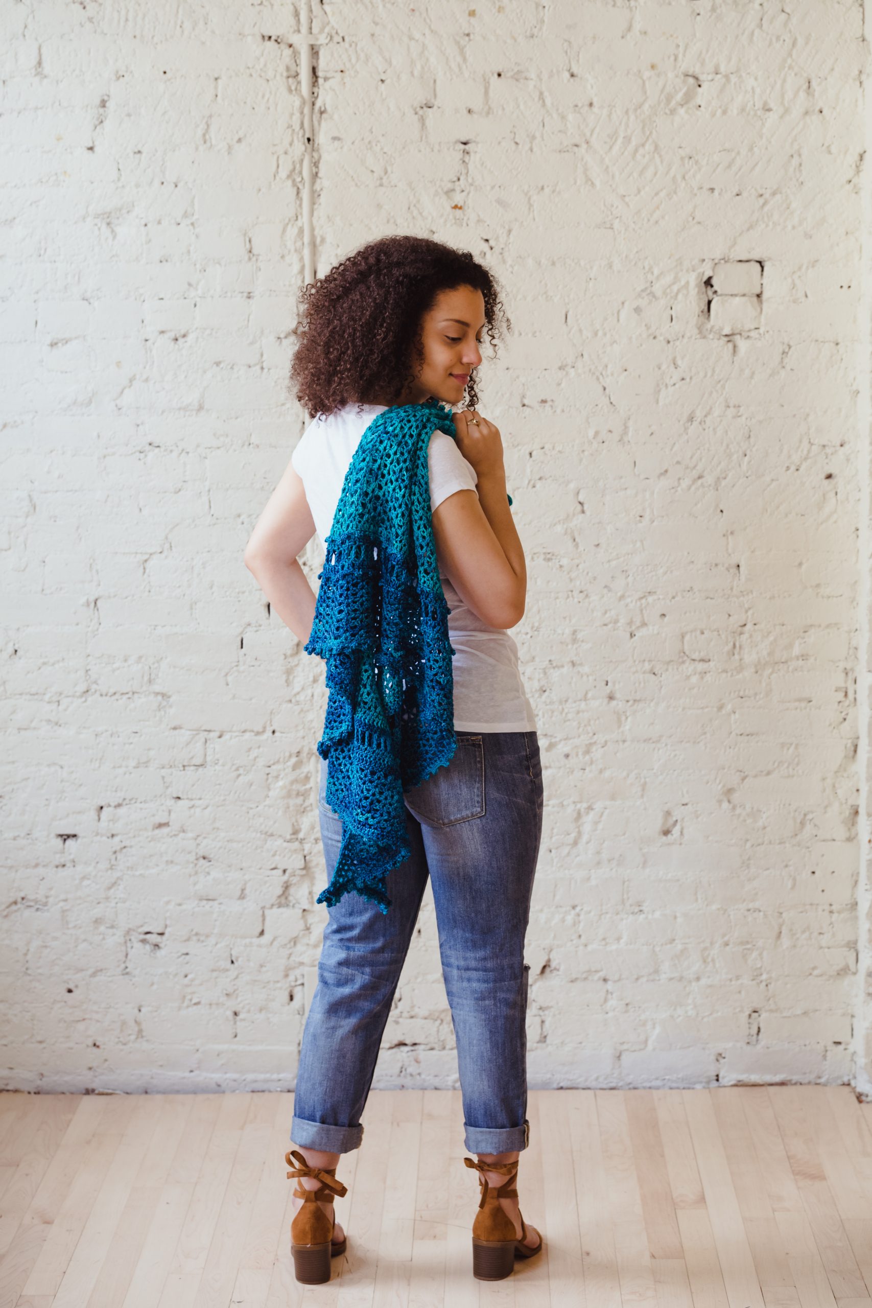 Serenity Shawl, crochet crescent pattern from TL Yarn Crafts