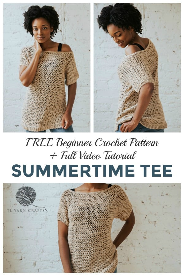 Make the Summertime Tee today, a FREE crochet pattern available from TLYCBlog. Beginner friendly and available in sizes S-2XL, this breezy casual top will be your go-to layering piece well after summer has gone. 