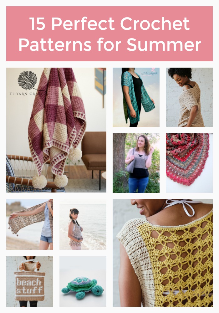 Enjoy your summer with these fun and easy crochet patterns. I've compiled a list of some of my favorite warm-weather patterns from wearable to amigurumi and baby blankets. Try your hand at a vest, swimsuit coverup, wrap, shawl, or tee. Find more patterns and roundups at TLYCBlog.com!