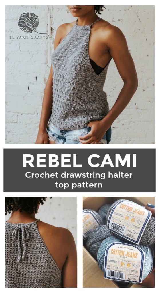Make the Rebel Cami, a sassy but sweet drawstring halter top crochet pattern from TL Yarn Crafts. Challenge your crochet stills with unique shaping and textured stitches. Pattern available in 2 sizes with plenty of photo tutorials and a helpful chart. Use Lion Brand LB Collection Cotton Jeans for the perfect sleeveless top for summer. 