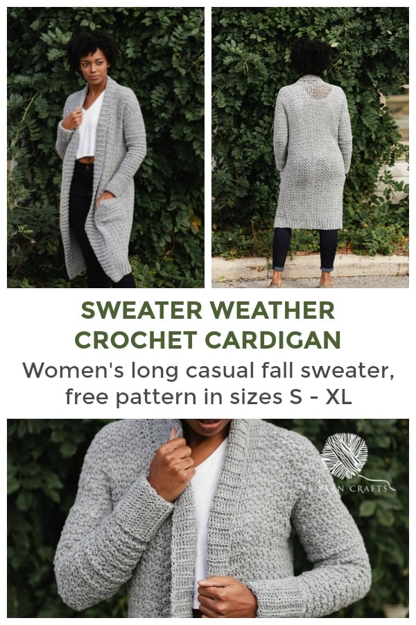 The Sweater Weather Cardi, a FREE pattern from TLYCBlog in collaboration with JOANN Stores, is the first cardigan you'll reach for all winter! Made with comfortable worsted weight yarn in your favorite color, this casual layering sweater is chic, modern, and casual at the same time. Wear it to the office, school dropoff, or those late night Target runs - it's perfect for any ocassion! -- The Sweater Weather Cardi is a FREE crochet pattern featuring step by step instructions and is available in sizes small up to extra large. Start now by visiting TLYCBlog.com! 