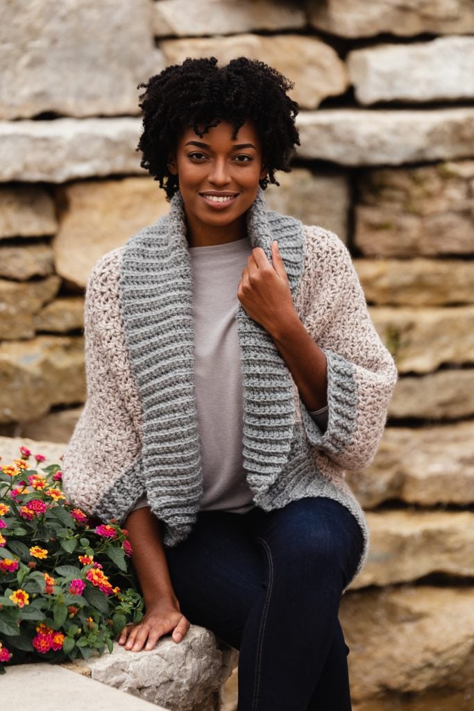 Make the Veronica Cocoon Cardi - a FREE crochet blanket sweater pattern from TL Yarn Crafts. Beginner friendly and addictive, the Veronica Cocoon will be your new favorite cardigan shrug pattern. | TL Yarn Crafts x JOANN