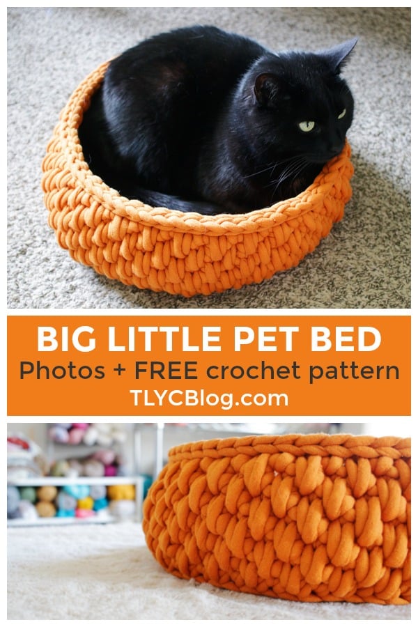 Make the Big Little Pet Bed, a FREE crochet pattern made in partnership with Yarnspirations. Made with Bernat Maker Big, a jumbo size yarn, you can work up a customizable crochet cat bed in just an afternoon. Practice the spike stitch, working in the round, working in a spiral, and the crochet invisible join. Find the free pattern and links to all of my favorite tools in the post. |TLYCBlog.com