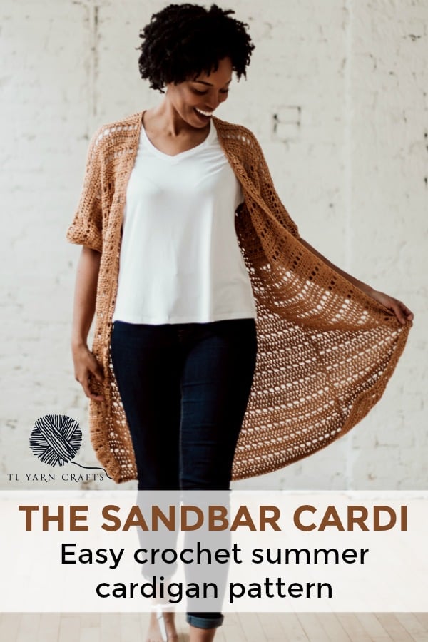 Transport yourself to the island vacation of your dreams when you slip on the Sandbar Cardi, a cotton crochet cardigan pattern from TL Yarn Crafts. Easy stitches and a simple pattern repeat make for a fun, meditative crochet experience. Buy the individual pattern or pick up the all-in-one kit from Lion Brand. | TLYCBlog.com