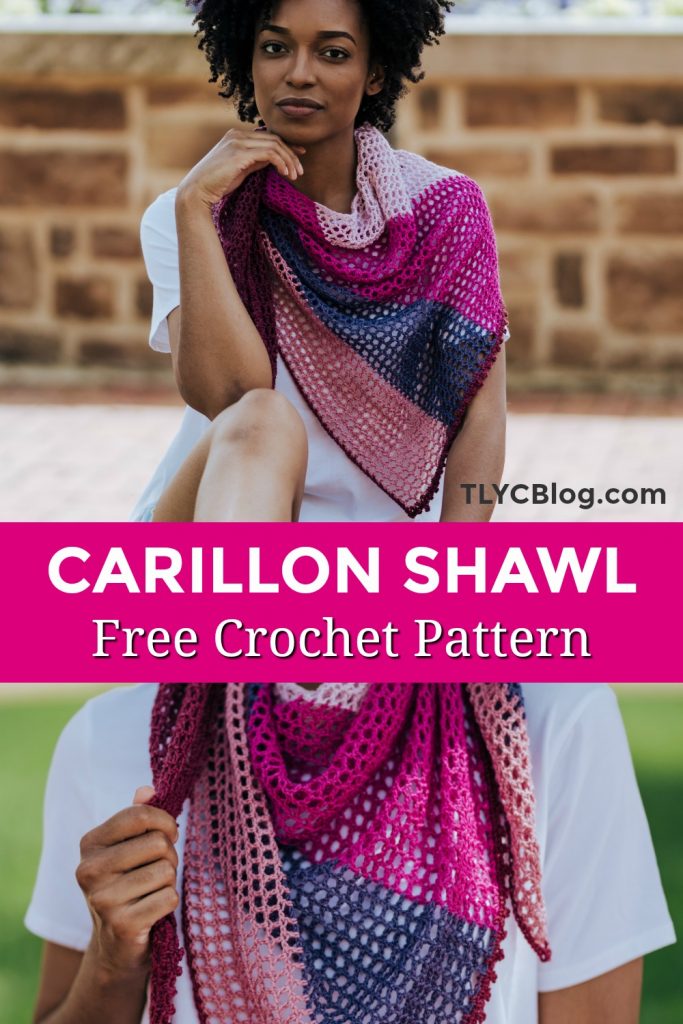 Feel the summer breeze with the easy & fun Carillon Shawl, a FREE pattern with tutorial video, now availalbe on TLYCBlog.com. This lovely crochet wrap is starts with just a few stitches and grows with each row. The result is a colorful crochet shawl that's perfect in any season.| TLYCBlog.com #crochet #shawl #freecrochetpattern #summer #beginner