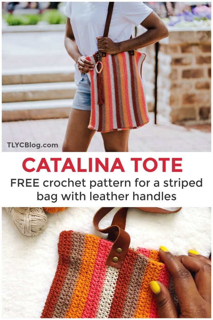 Make the Catalina Tote, a FREE crochet pattern for this fun summer carryall made from cotton and hemp yarn. Pick your favorite yarn from your stash, grab a metal accents, and you'll have the perfect tote bag in no time. | TLYCBlog.com