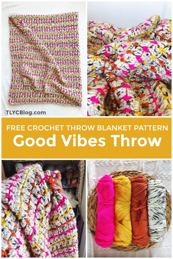 Good Vibes Throw, a FREE crochet pattern for a colorful, bold, and modern throw blanket. Free pattern includes a video tutorial and step-by-step instructions. Easy for beginner crocheters! #handmadewithjoann | TLYCBlog.com