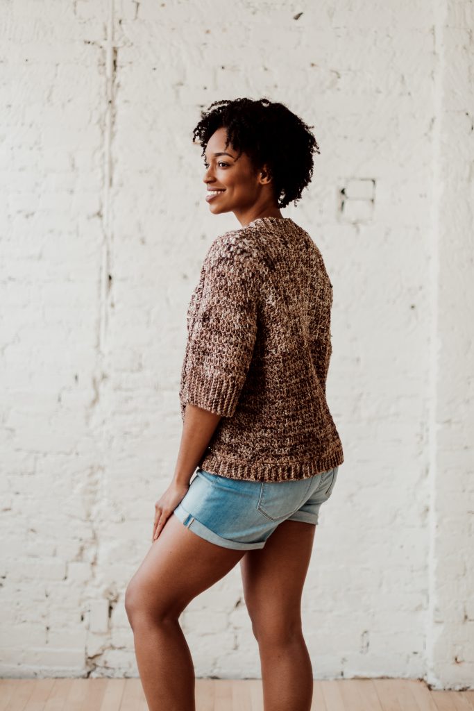 French Press Cardi | Try new skills as you make the crochet French Press Cardi, a casual open-front sweater pattern with small mesh and ample ribbing. A perfect choice for your first crochet sweater project. | TLYCBlog.com