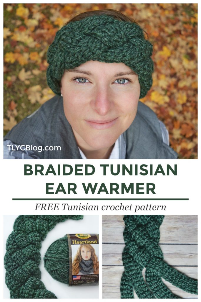 Braided Tunisian Ear Warmer - FREE CROCHET PATTERN | Beginner-friendly and super fast, the Braided Tunisian Ear Warmer is a fun Tunisian crochet project. Strips of Tunisian simple stitch are woven together into a 4-strand braid. This free crochet pattern takes you step-by-step through the process and introduces new Red Heart Heat Wave yarn, which warms up in sunlight. Learn from the written pattern or the included tutorial video. |TLYCBlog.com #joannpartner #handmadewithjoann #tunisiancrochet #freecrochetpattern #crochetpattern