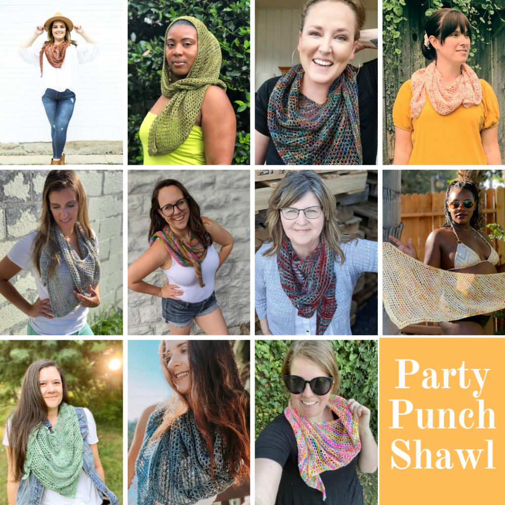 Make the Party Punch Shawl, a Tunisian crochet triangle wrap made with one skein of fingering weight yarn. Beginner friendly with tutorial video, fun summer wrap crochet pattern. | TLYCBlog.com
