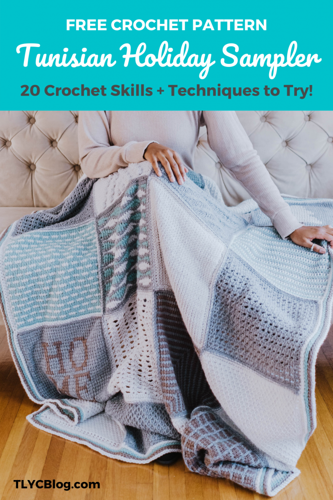 Tunisian Holiday Sampler | Learn 20+ Tunisian crochet stitches and techniques with this free crochet afghan pattern. Includes tutorial videos. | TLYCBlog.com
