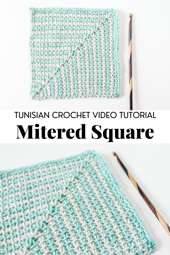 Learn to crochet Tunisian mitered squares, easy Tunisian crochet stitch beginner basic crochet stitch with video tutorial and written pattern instructions. | TLYCBlog.com