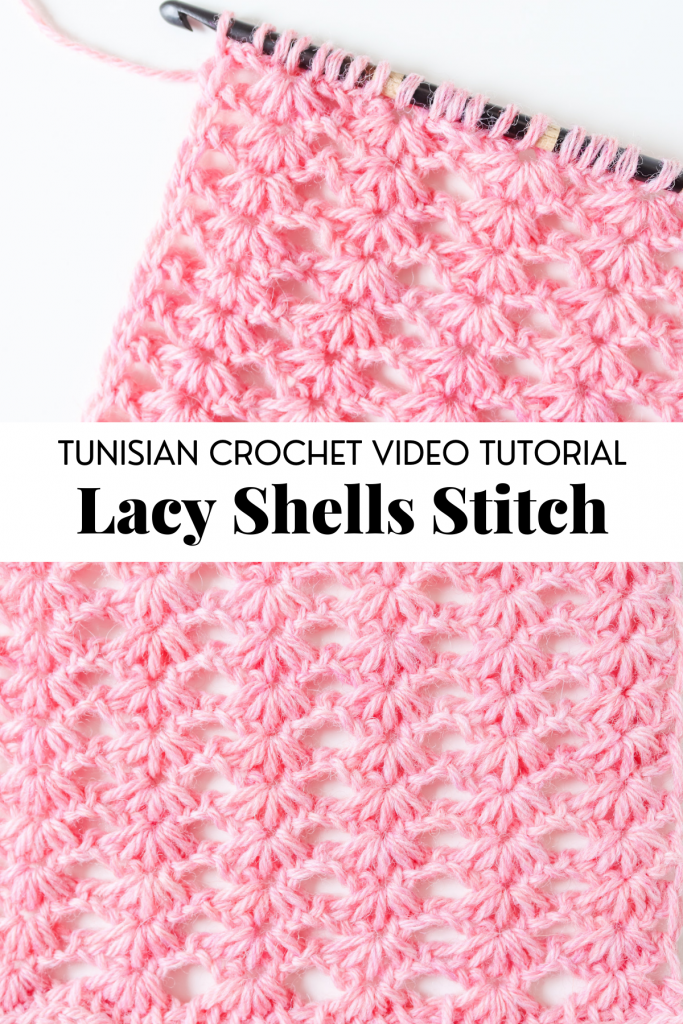 Learn to crochet the Tunisian Lacy Shells Stitch, easy Tunisian crochet stitch beginner basic crochet stitch with video tutorial and written pattern instructions. | TLYCBlog.com