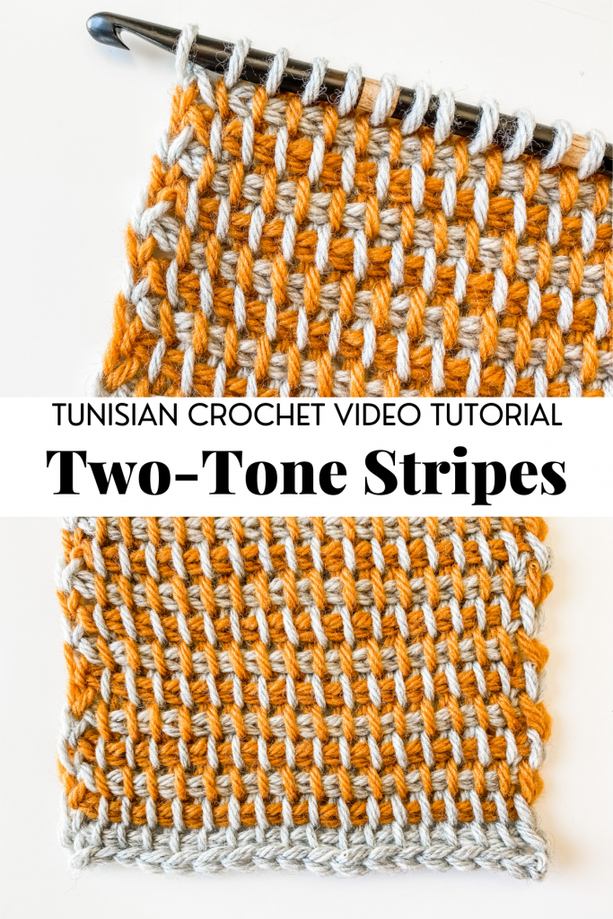 Tunisian crochet two-tone stripes | Free written pattern and tutorial video for Tunisian crochet beginner learn how to crochet the Tunisian crochet arrowhead stitch | TLYCBlog.com