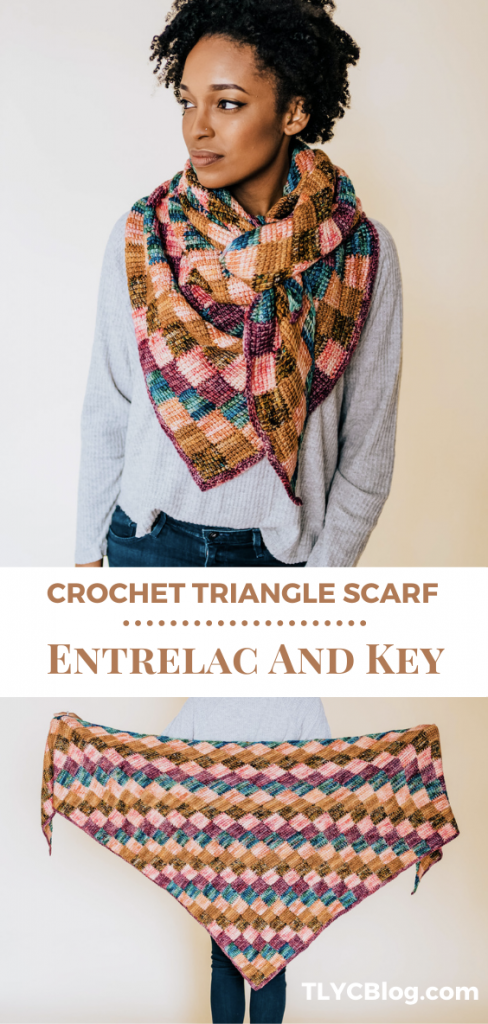 Entrelac And Key | Tunisian crochet triangle scarf using the entrelac method. Beginner friendly stash buster crochet pattern with photo tutorial. | TLYCBlog.com