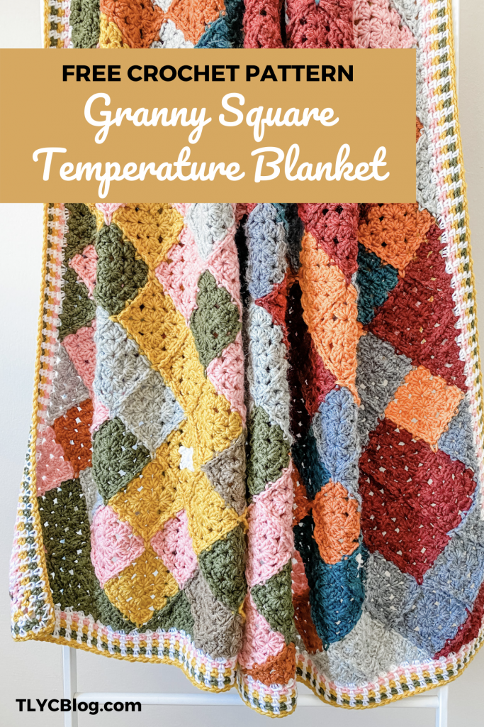 Bias Granny Temperature Blanket - free crochet afghan pattern for a granny square temperature blanket with 10 colors. Includes color gauge, yarn recommendation, and granny square grid. | TLYCBlog.com