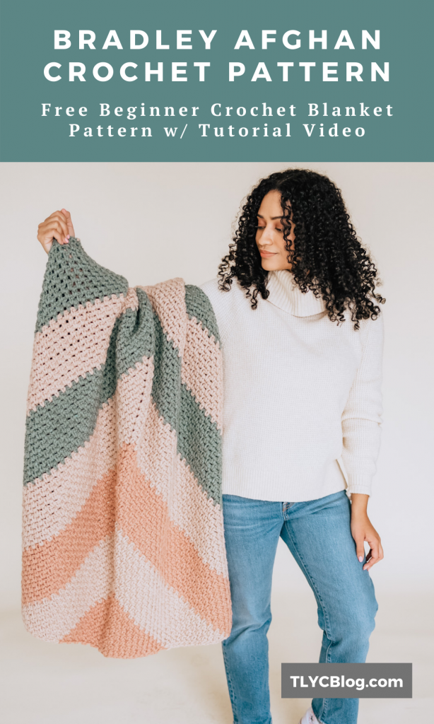 Crochet the Bradley Afghan, a free crochet pattern for a chunky modern geometric throw blanket. Includes free pattern and tutorial video. | TLYCBlog.com