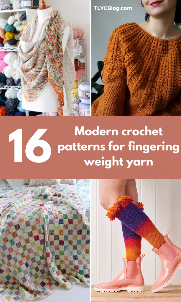 Learn about fingering weight yarn for knitting and crochet. Get inspired with crochet project ideas and value yarns for fingering weight shawls, socks, and blankets. |TLYCBlog.com
