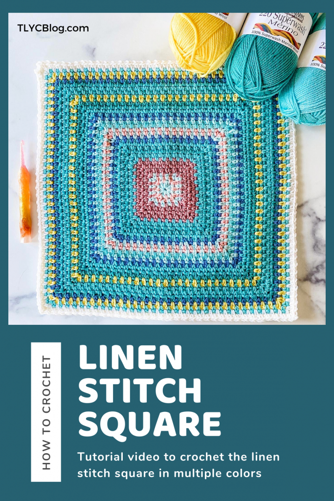 How to crochet the linen stitch square - crochet tutorial video and written instructions. Crochet beginner friendly with helpful video tutorial. | TLYCBlog.com