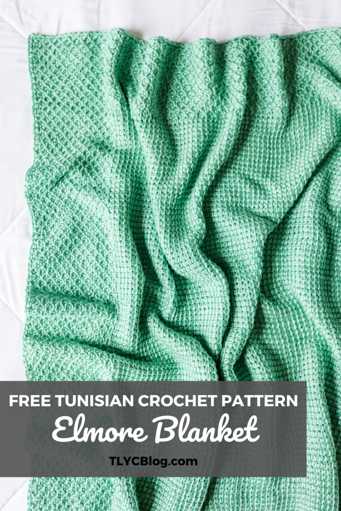 Free crochet baby blanket pattern for beginners. Easy Tunisian crochet baby blanket pattern made with bamboo yarn. Basic Tunisian crochet blanket pattern with helpful videos. Elmore blanket - basic Tunisian crochet blanket with honeycomb edge border. | TLYCBlog.com