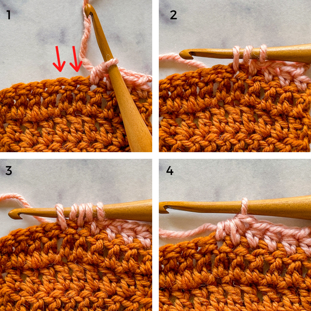 How to increase and decrease in crochet - beginner's photo tutorial. Learn sc2tog, hdc2tog, dc2tog. | TLYCBlog.com