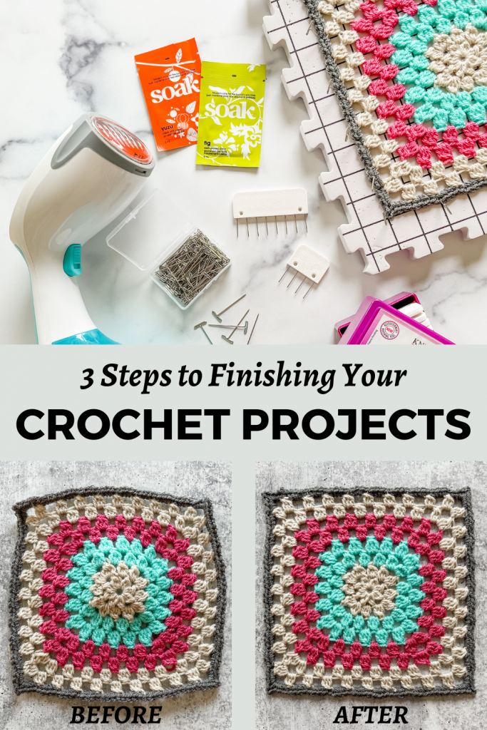 3 Crucial Crochet Finishing Steps - fastening off, weaving in ends, and blocking your crochet projects. | TLYCBlog.com