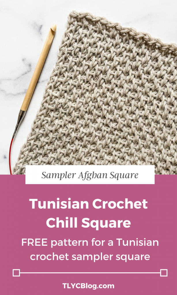Tunisian crochet chill square for the 2021 Tunisian Blanket CAL. -free batter, beginner friendly | TLYCBlog.com