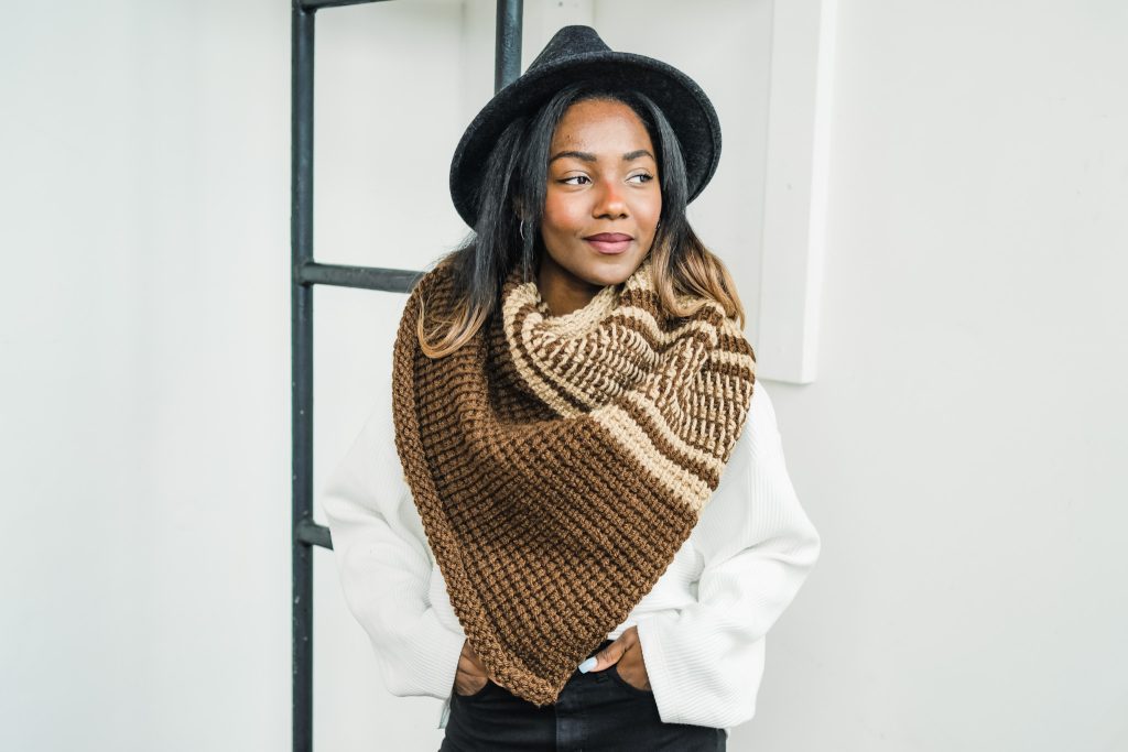 Hobbii x TL Yarn Crafts winter 2022 collection crochet hat beanie, poncho, blankets, and triangle shawl patterns now available. | TLYCBoog.com