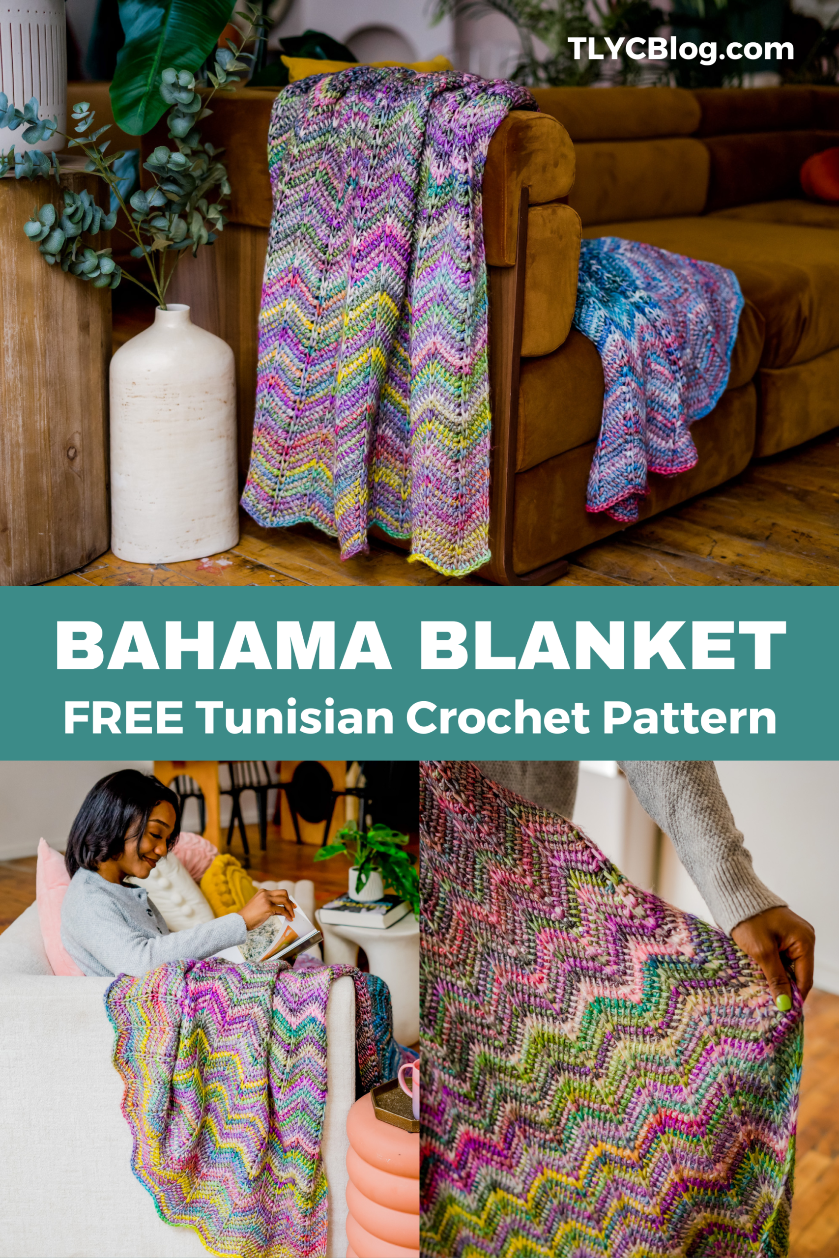 Beginner friendly Tunisian crochet chevron blanket with photo tutorial easy crochet throw blanket pattern worsted weight yarn.  | TLYCBlog.com