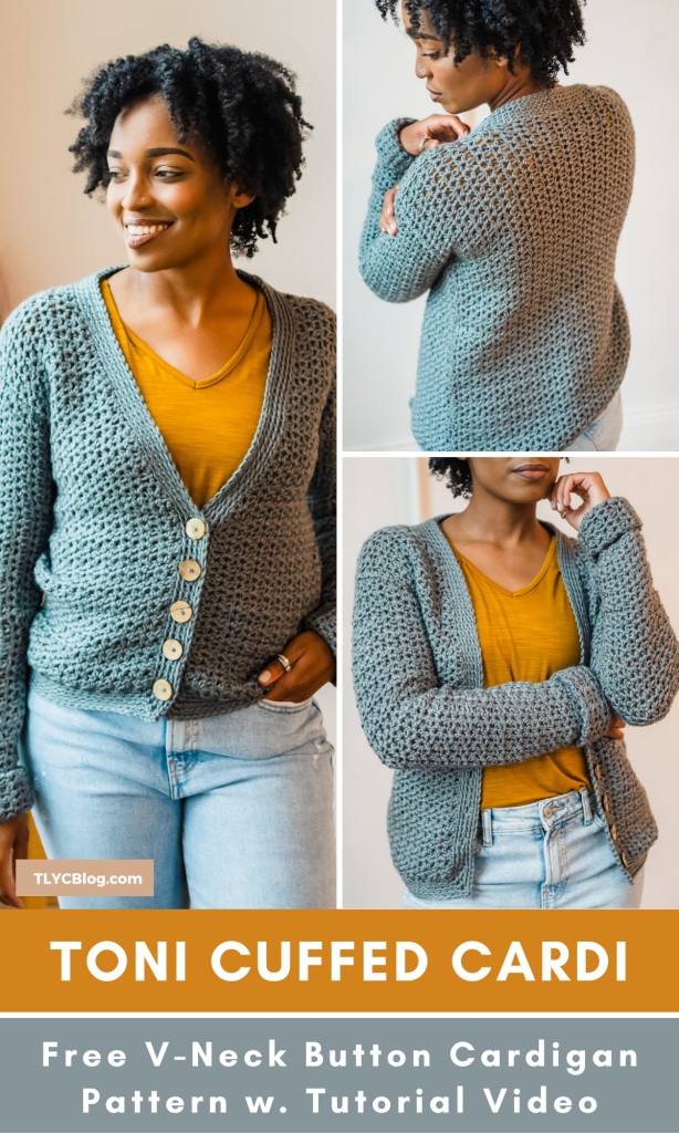 Toni Cuffed Cardi, cozy crochet cardigan with buttons [FREE PATTERN] - TL  Yarn Crafts