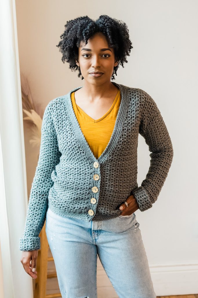 Toni Cuffed Cardi, cozy crochet cardigan with buttons [FREE 