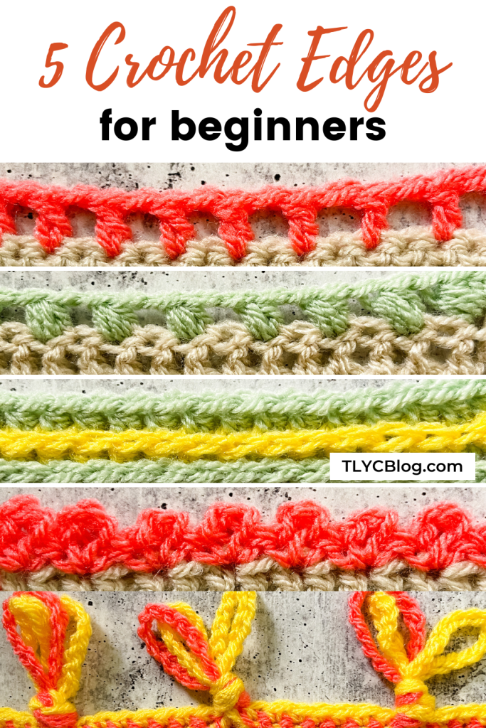 Learn five new crochet border patterns for endless edgings and trims. Great for baby blankets, washcloths, and clothing. | TLYCBlog.com