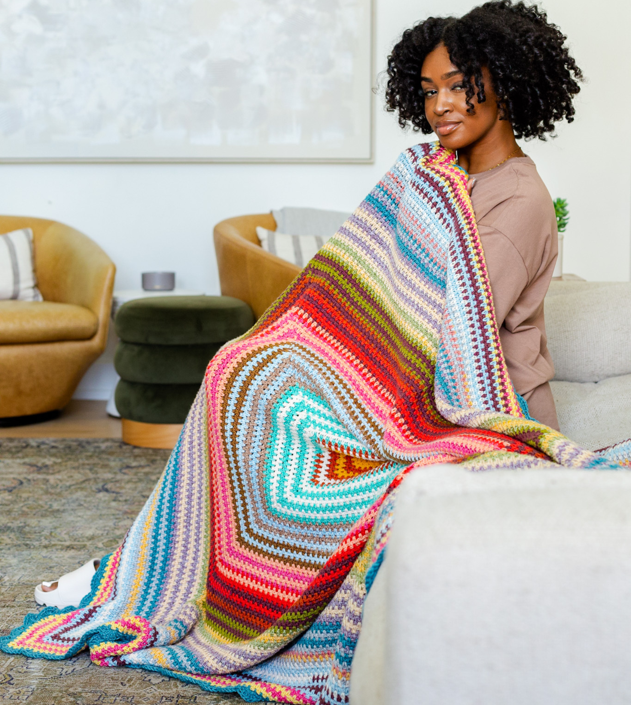 Niko Throw Blanket, a beginner-friendly linen stitch rectangle blanket - free pattern. Great for stash busting!