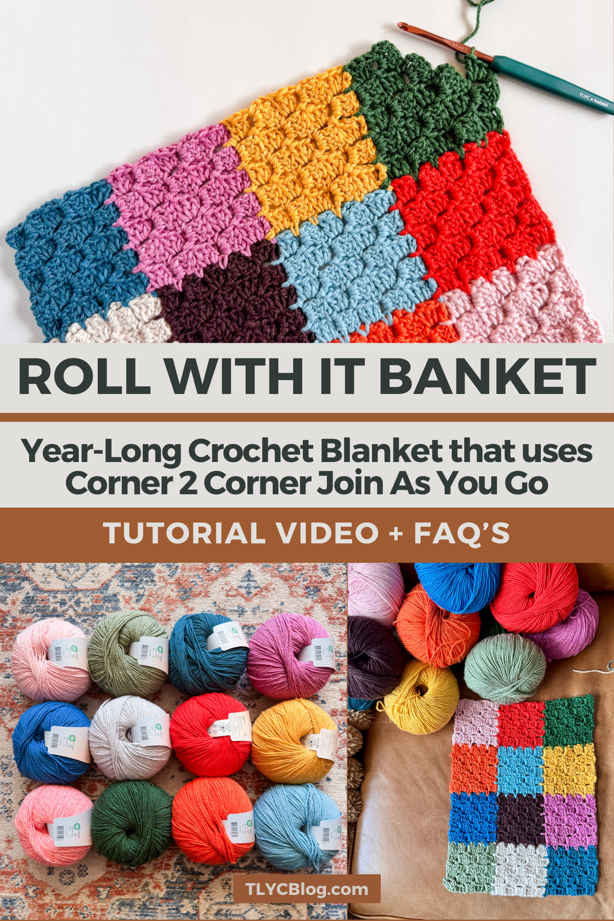 Make the Roll With It Blanket, a year-long crochet blanket that uses the join as you go corner to corner technique. Full tutorial video!