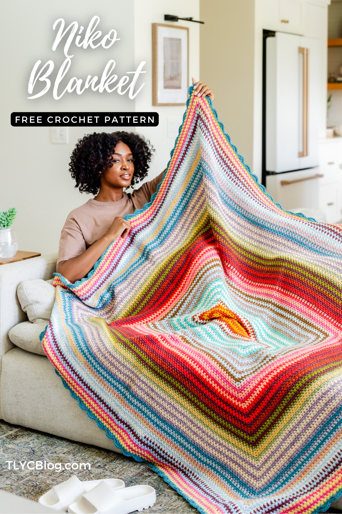 Niko Throw Blanket, a beginner-friendly linen stitch rectangle blanket - free pattern. Great for stash busting!