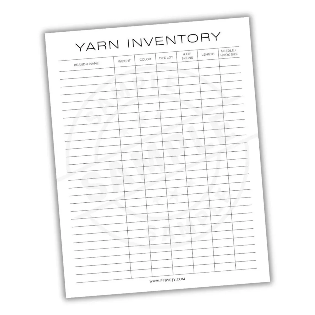 Yarn Inventory Sheet available on Etsy