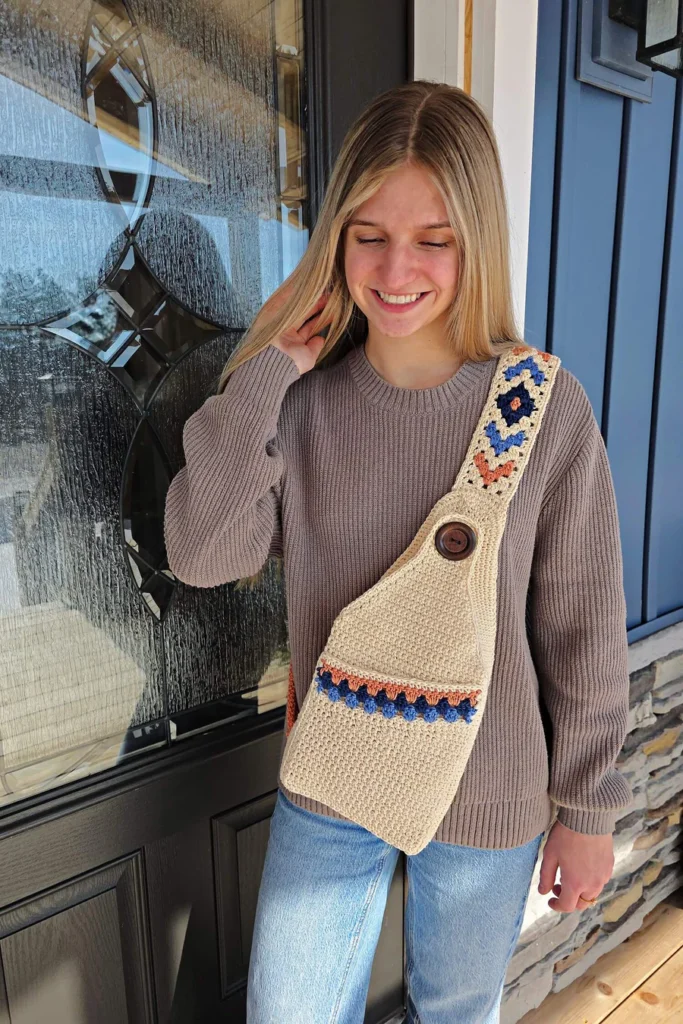 Boho Crochet Sling Bag by Jennifer Renaud