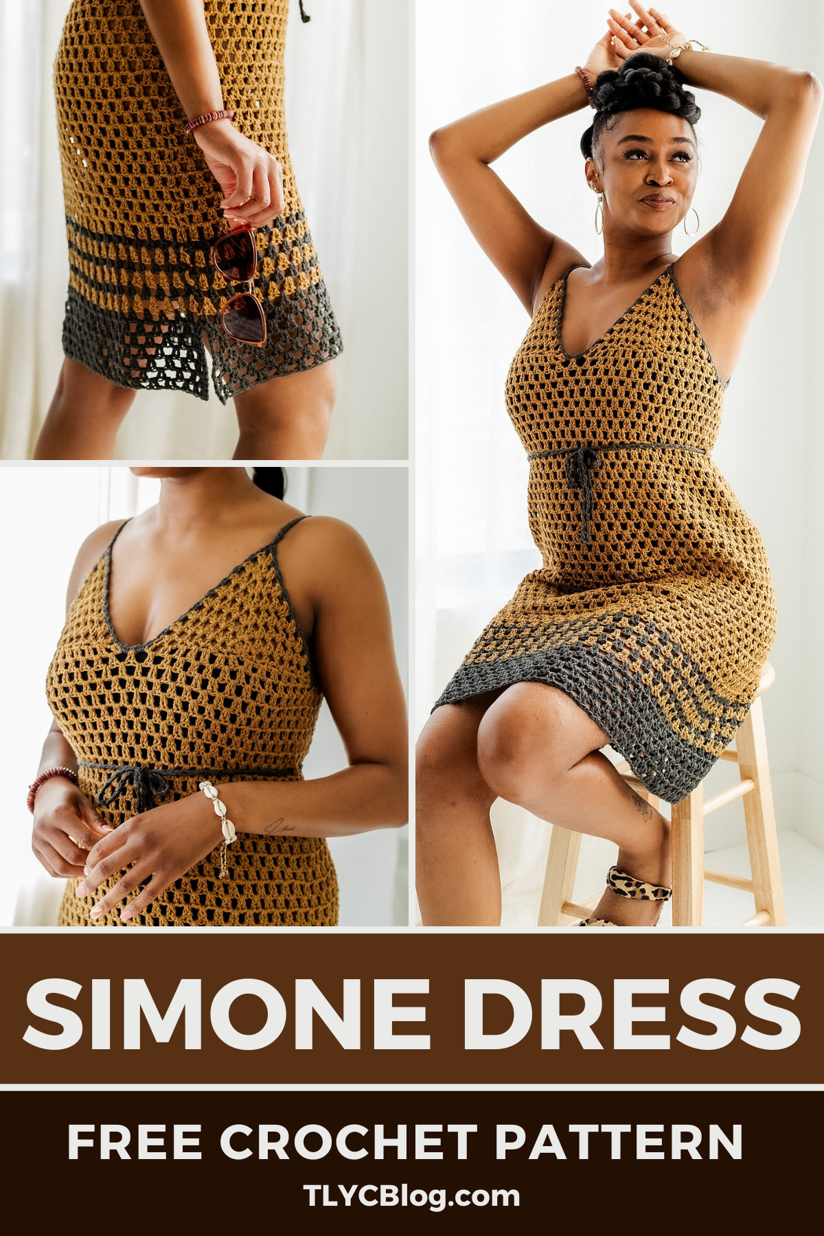 Free beginner crochet granny dress pattern! Simone is a customizable summer dress and beach cover-up made entirely with granny stitches.