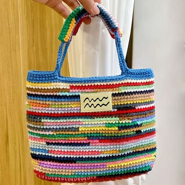 Boho Rainbow Striped Dopamine Tote Bag by Ada Kim
