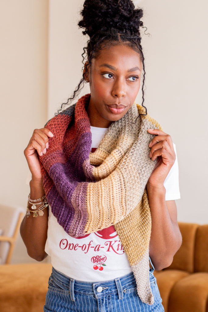 Overlook Wrap, a FREE Tunisian crochet shawl pattern - TL Yarn Crafts